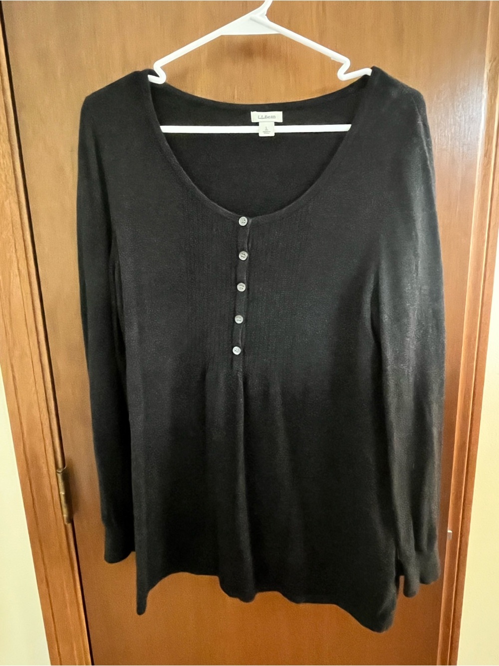 Black Long-Sleeve Henley Knit Top - Women ll bean large